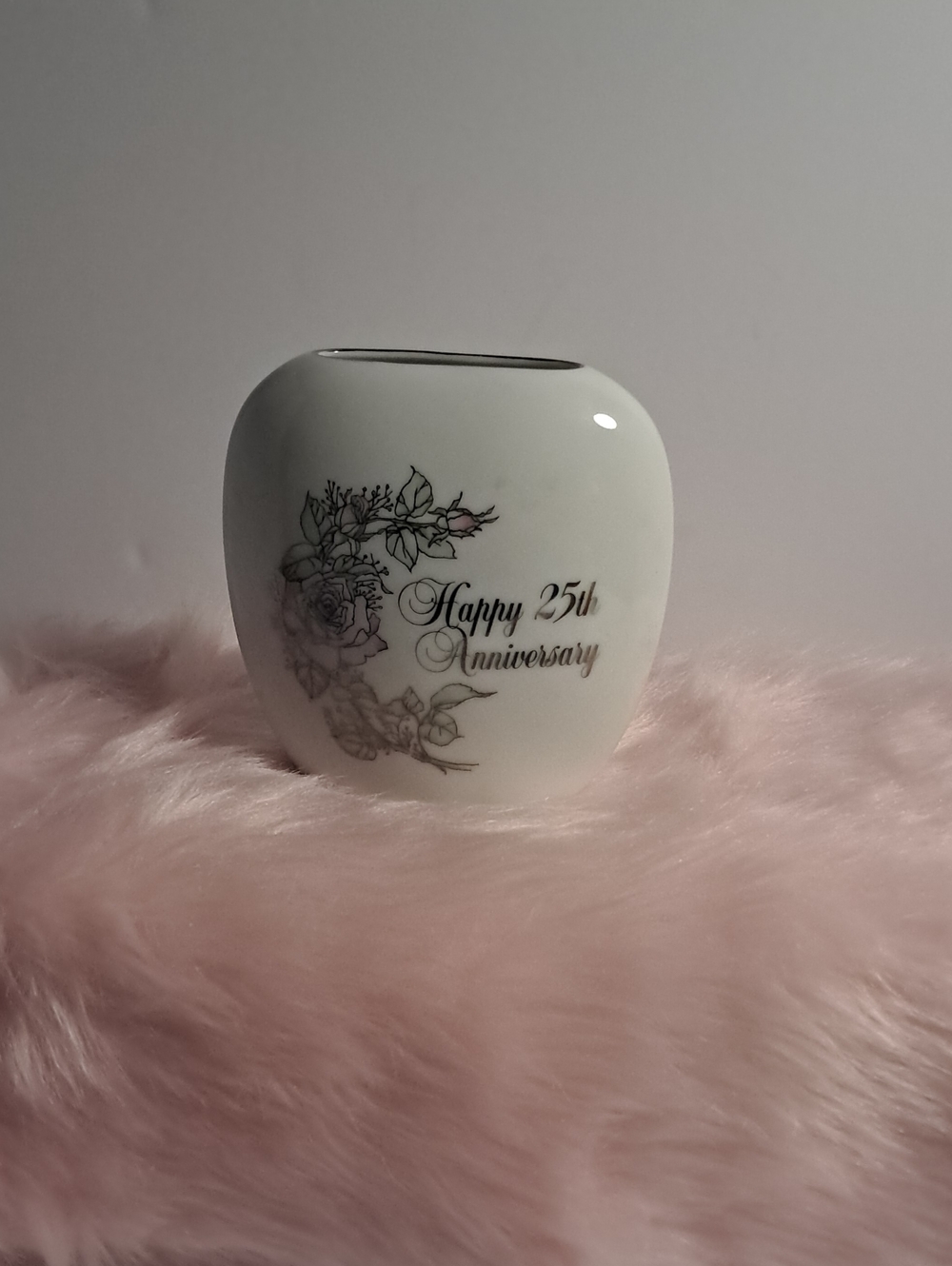 Enesco White Porcelain 'Happy 25th Anniversary' Floral Accent Vase